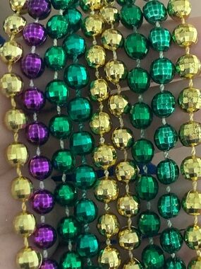 9 pcs Mardi Gras disco ball Bead Necklaces - Green, Gold & Purple